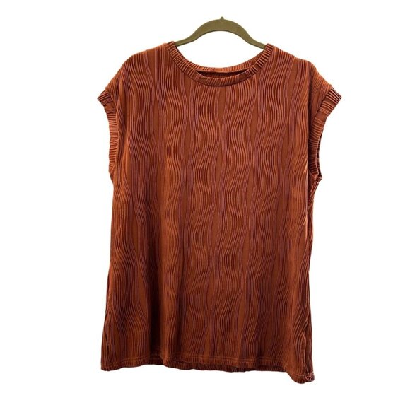 Womens Rust Textured Sleeveless Top XL Orange Ribbed Summer Blouse Relaxed Fit - Picture 1 of 8